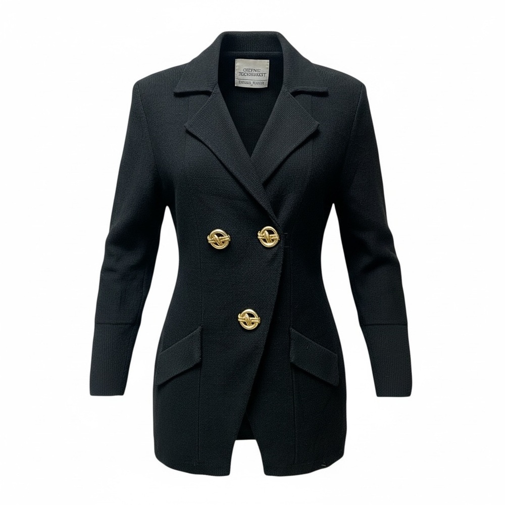 Steve Fabrikant Vintage Black Knit Blazer Gold Buttons Fits 4 6